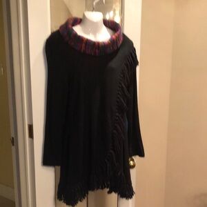 Women's Black Sweater with Multicolor Collar